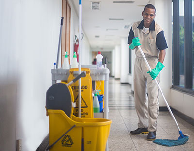 Mopping hallway